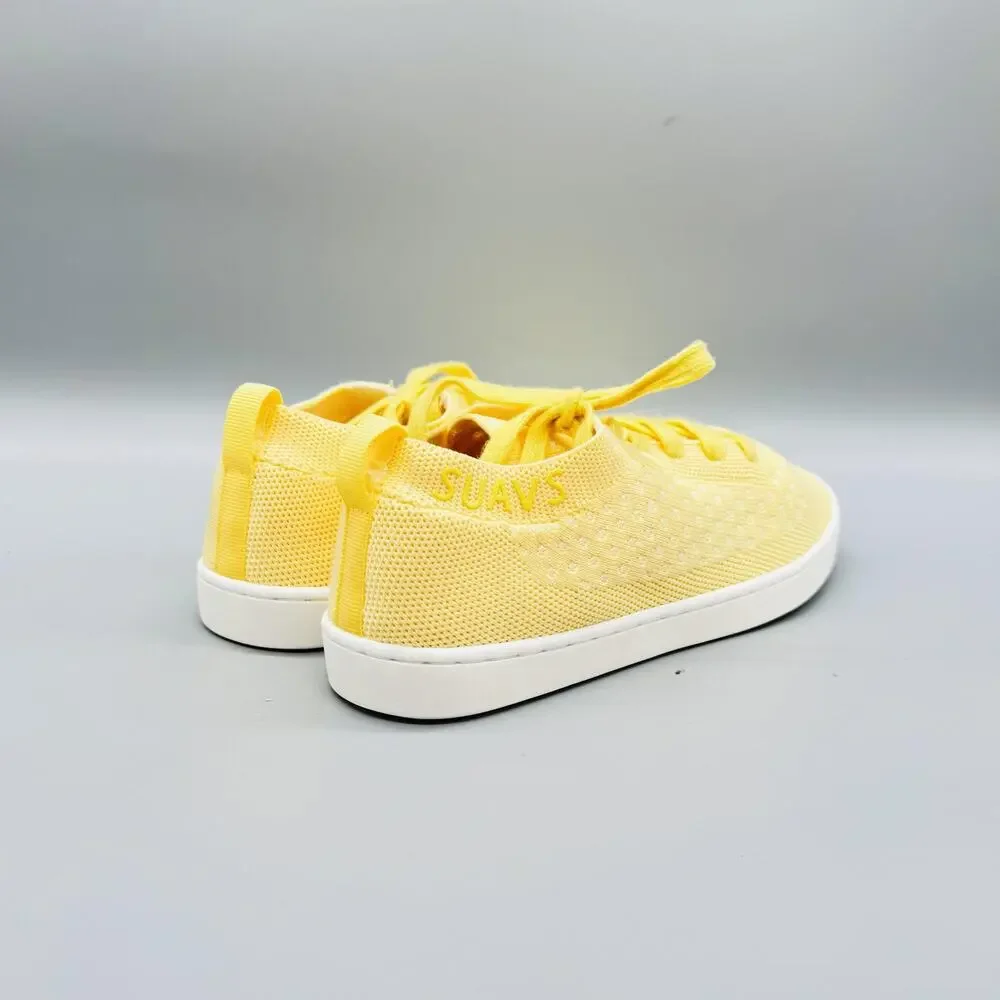 SUAVS Shoes Womens 7 Yellow Knit Lace Up Walking Sneakers Lightweight Comfort